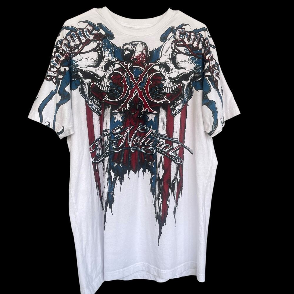 Xtreme Couture By Affliction Men Shirt Extra Large XL The Natural Skull Flag Y2K